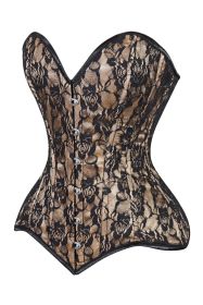 Lavish Beige/Black Lace Overbust Corset Sweetheart Neckline Busk Closure (size: medium)