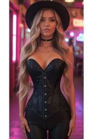 Lavish Black Brocade Overbust Corset W/Busk Closure (size: large)