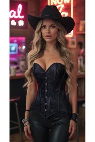 Lavish Black Brocade Overbust Corset W/Busk Closure (size: medium)