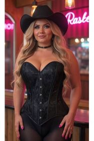 Lavish Black Brocade Overbust Corset W/Busk Closure (size: 3X)