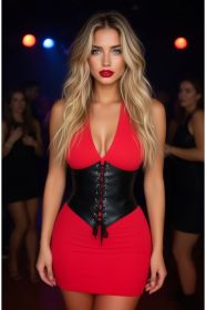 Lavish Black Faux Leather Corset Belt Cincher (size: small)