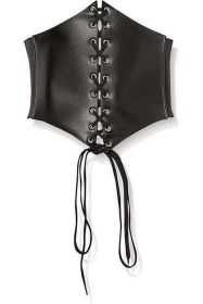 Lavish Black Faux Leather Corset Belt Cincher (size: medium)