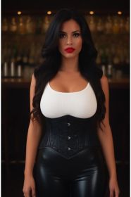 Lavish Black Lace Mini Cincher Underbust Corset Waist Cincher Busk Closure (size: small)