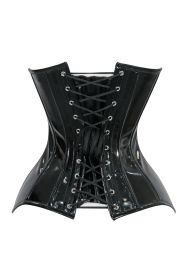 Lavish Black Patent PVC Vinyl Overbust Corset Sweetheart Neckline Busk Closure (size: XLarge)