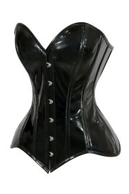 Lavish Black Patent PVC Vinyl Overbust Corset Sweetheart Neckline Busk Closure (size: large)