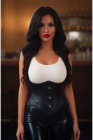 Lavish Black Satin Mini Cincher Underbust Corset Waist Cincher Busk Closure (size: small)