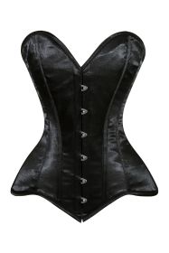 Lavish Black Satin Overbust Corset Sweetheart Neckline Busk Closure (size: large)