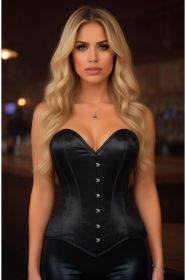 Lavish Black Satin Overbust Corset Sweetheart Neckline Busk Closure (size: medium)