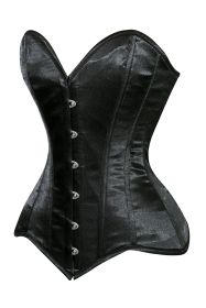 Lavish Black Satin Overbust Corset Sweetheart Neckline Busk Closure (size: XLarge)