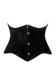 Lavish Black Velvet Mini Cincher Underbust Corset Waist Cincher Busk Closure (size: small)