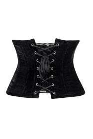 Lavish Black Velvet Mini Cincher Underbust Corset Waist Cincher Busk Closure (size: large)