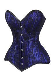 Lavish Blue/Black Lace Overbust Corset Sweetheart Neckline Busk Closure (size: medium)