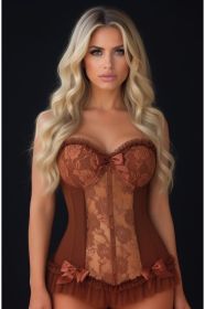 Lavish Caramel Lycra & Lace Hook & Eye Stretch Bustier Corset (size: XSmall)