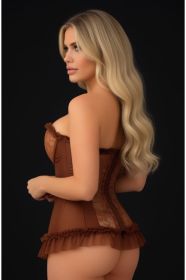 Lavish Caramel Lycra & Lace Hook & Eye Stretch Bustier Corset (size: small)