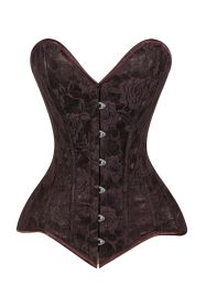 Lavish Dark Brown Lace Overbust Corset Sweetheart Neckline Busk Closure (size: small)