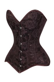 Lavish Dark Brown Lace Overbust Corset Sweetheart Neckline Busk Closure (size: medium)