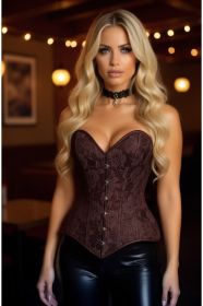 Lavish Dark Brown Lace Overbust Corset Sweetheart Neckline Busk Closure (size: XSmall)