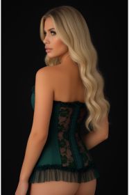 Lavish Dark Green Lycra & Lace Hook & Eye Stretch Bustier Corset (size: small)