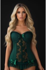 Lavish Dark Green Lycra & Lace Hook & Eye Stretch Bustier Corset (size: XSmall)