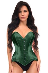 Lavish Dark Green Satin Overbust Corset Sweetheart Neckline Busk Closure (size: medium)