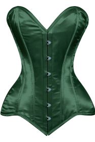 Lavish Dark Green Satin Overbust Corset Sweetheart Neckline Busk Closure (size: large)