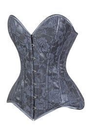 Lavish Dark Grey Lace Overbust Corset Sweetheart Neckline Busk Closure (size: medium)