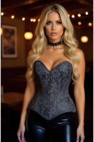 Lavish Dark Grey Lace Overbust Corset Sweetheart Neckline Busk Closure (size: XSmall)