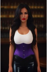 Lavish Dark Purple Satin Mini Cincher Underbust Corset Waist Cincher Busk Closure (size: XSmall)