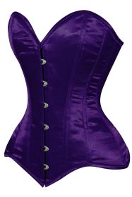 Lavish Dark Purple Satin Overbust Corset Sweetheart Neckline Busk Closure (size: XLarge)