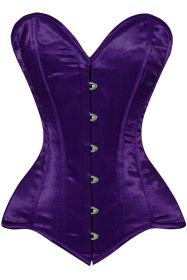 Lavish Dark Purple Satin Overbust Corset Sweetheart Neckline Busk Closure (size: large)