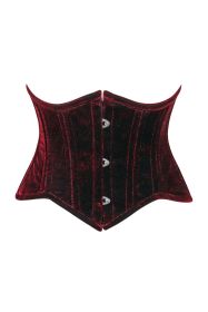 Lavish Dark Red Velvet Mini Cincher Underbust Corset Waist Cincher Busk Closure (size: small)