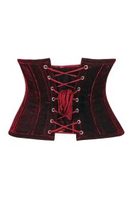 Lavish Dark Red Velvet Mini Cincher Underbust Corset Waist Cincher Busk Closure (size: large)