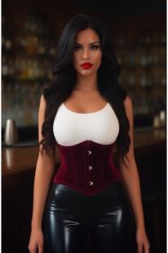 Lavish Dark Red Velvet Mini Cincher Underbust Corset Waist Cincher Busk Closure (size: XSmall)