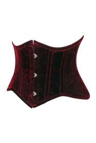 Lavish Dark Red Velvet Mini Cincher Underbust Corset Waist Cincher Busk Closure (size: medium)