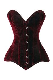 Lavish Dark Red Velvet Overbust Corset Sweetheart Neckline Busk Closure (size: small)
