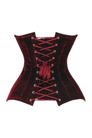 Lavish Dark Red Velvet Overbust Corset Sweetheart Neckline Busk Closure (size: large)