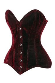 Lavish Dark Red Velvet Overbust Corset Sweetheart Neckline Busk Closure (size: medium)