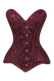 Lavish Dark Red Wine Lace Overbust Corset Sweetheart Neckline Busk Closure (size: 2X)