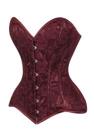 Lavish Dark Red Wine Lace Overbust Corset Sweetheart Neckline Busk Closure (size: 3X)