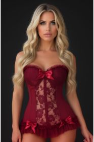 Lavish Dark Red Wine Lycra & Lace Hook & Eye Stretch Bustier Corset (size: XSmall)