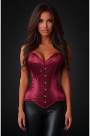 Lavish Dark Red Wine Satin Overbust Corset Sweetheart Neckline Busk Closure (size: small)