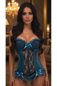 Lavish Dark Teal Lycra & Lace Hook & Eye Stretch Bustier Corset (size: XSmall)