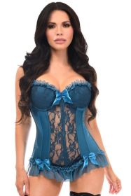 Lavish Dark Teal Lycra & Lace Hook & Eye Stretch Bustier Corset (size: 3X)