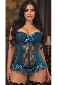 Lavish Dark Teal Lycra & Lace Hook & Eye Stretch Bustier Corset (size: medium)