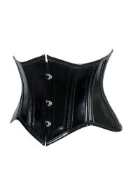 Lavish Double Boned Black Patent PVC Vinyl Curvy Cut Mini Cincher Underbust Corset (size: small)