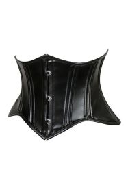 Lavish Double Boned Black Wet Look Faux Leather Curvy Cut Mini Cincher Underbust Corset (size: small)