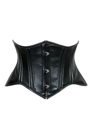 Lavish Double Boned Black Wet Look Faux Leather Curvy Cut Mini Cincher Underbust Corset (size: XSmall)