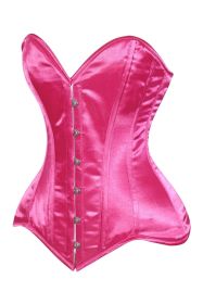 Lavish Hot Pink Satin Overbust Corset Sweetheart Neckline Busk Closure (size: XLarge)