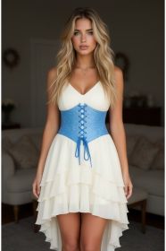 Lavish Lt Blue Brocade Corset Belt Cincher (size: XSmall)