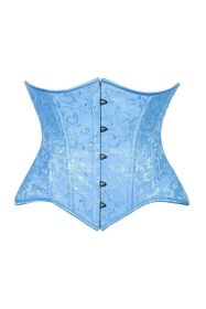 Lavish Lt Blue Brocade Waist Cincher Under Bust Corset w/Front Busk Closure (size: small)